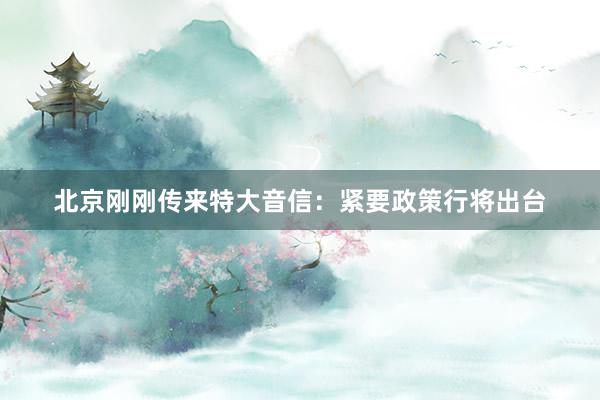 北京刚刚传来特大音信：紧要政策行将出台